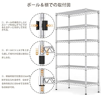 19mmポール耐荷重1枚あたり150kg6段55Wメタルラック Amazon｜【別注組合せ販売】ルミナス メタルラック ライト